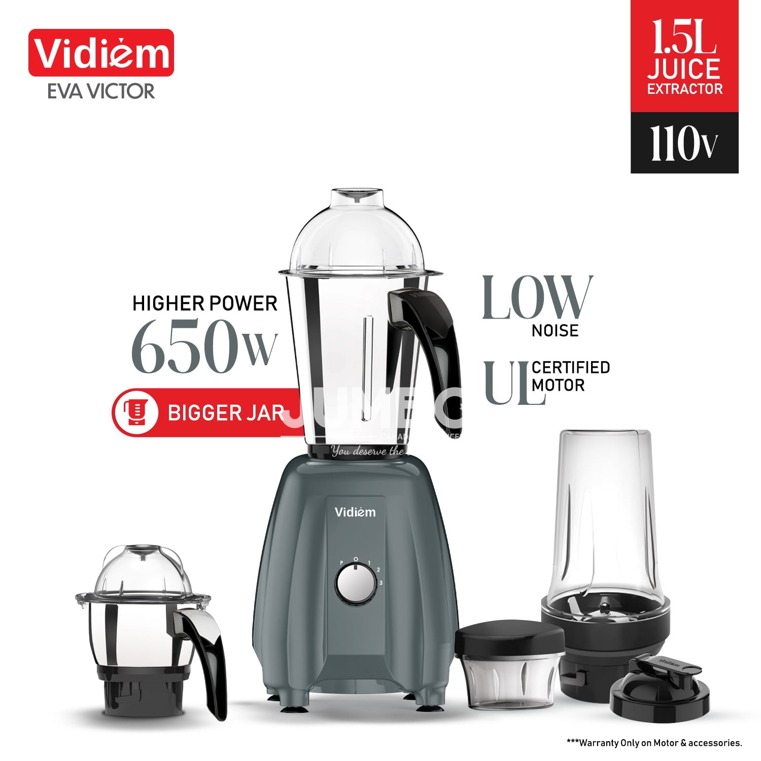 Vidiem Eva Victor Pro 650W 110V Mixer Grinder – SS Jars, Multi
