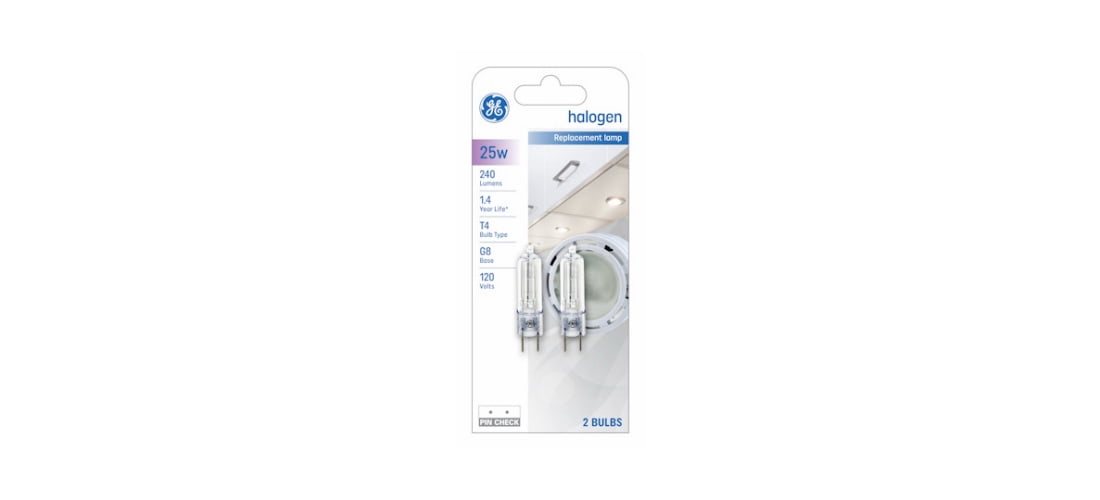 GE Replacement Lamp Halogen Light Bulbs, Soft White, 25 Watts, G8 Base T4 Light Bulb (2 Pack)