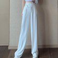 thumbnail image 2 of Miluxas Womens Pants Plus Size Clearance Women’s Solid High Waisted Pocket Wide Leg Pants Straight Baggy Trousers White 4(S), 2 of 5