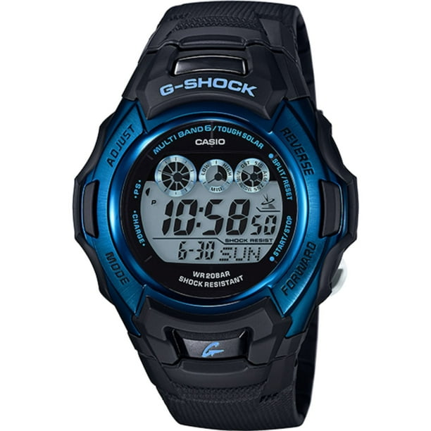 G-SHOCK - Casio Men's Solar Atomic Digital Black and Blue G-Shock Watch ...
