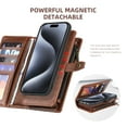 thumbnail image 3 of 2 In 1 Wallet Phone Case for Apple iPhone 14, Detachable Magnetic Back Cover with Cards Holder Zipper Pocket Hand Wrist RFID Blocking Snap Closure Shockproof Case for iPhone 14, Brown, 3 of 7