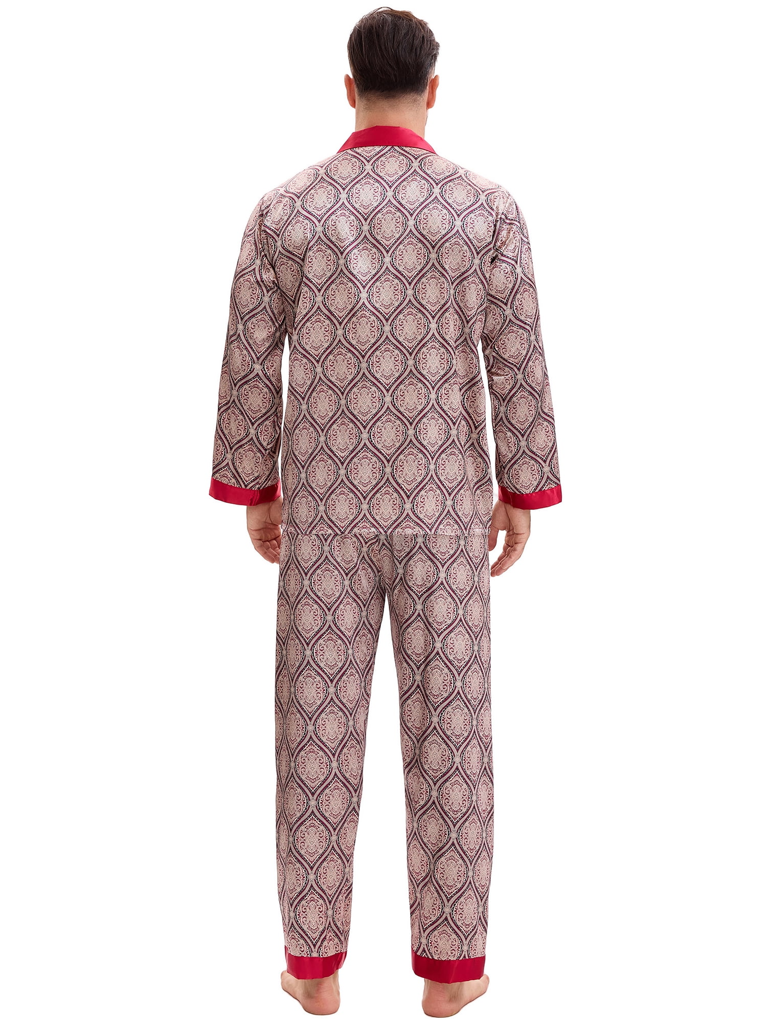 DARING DIVA Men's 2-Piece Button Down Printing Sleepshirt Pajamas Set XL Red Gray