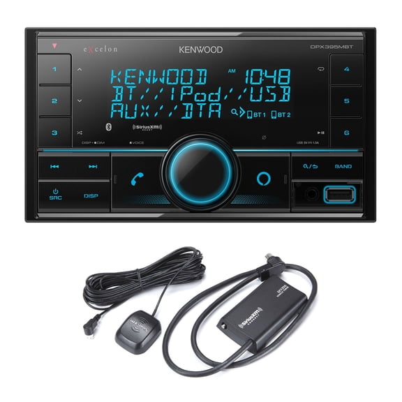 Kenwood DPX395MBT Bluetooth AUX and USB Double DIN CD receiver with a Sirius XM SXV300v1 Connect Vehicle Tuner Kit for Satellite Radio