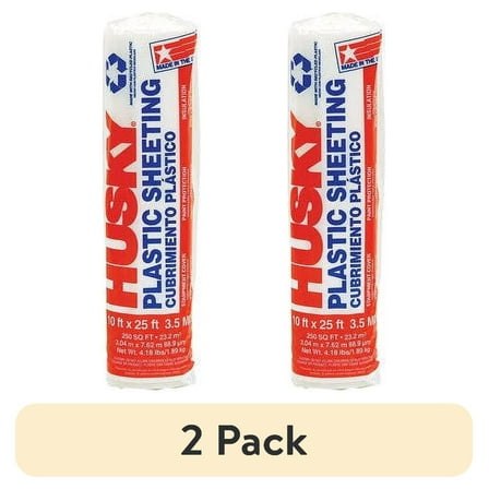 (2 pack) Husky 3.5 Mil Clear Plastic Sheeting, 10 ft. x 25 ft.