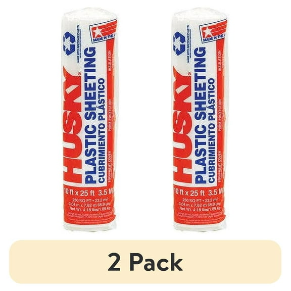 (2 pack) Husky 3.5 Mil Clear Plastic Sheeting, 10 ft. x 25 ft.