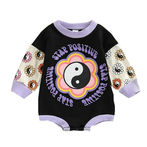 TAIAOJING Baby Boys Girls One-Piece Romper Jumpsuit Babys Winter Long Sleeved Bodysuit Clothes Cartoon Print Patchwork Color Flower Moon Mushroom Outfit 0-3 Months
