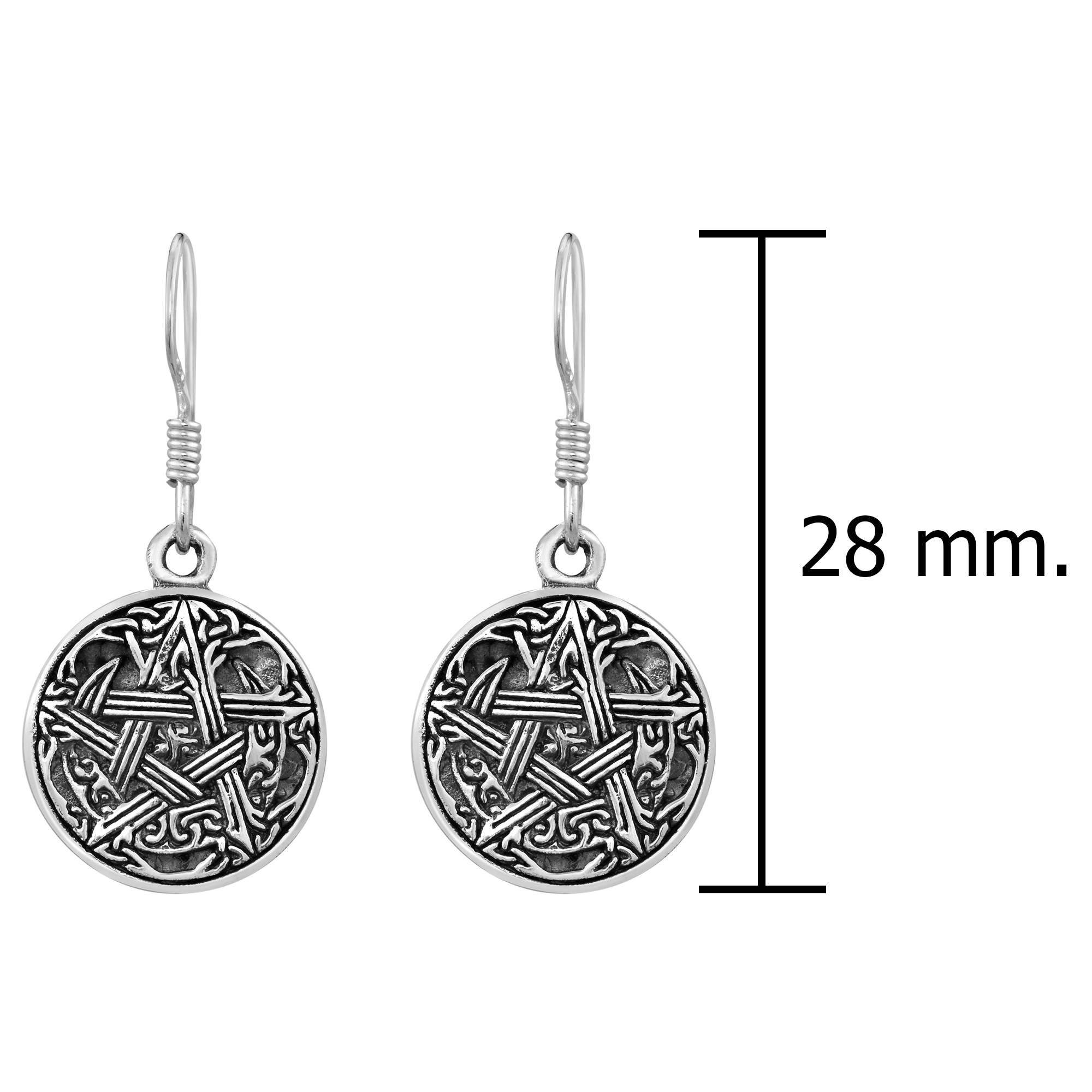 AeraVida Stylish Supernatural Pentacle Celtic Art Round Sterling Silver Fish Hook Dangle Earrings Edgy Goth Inspired Unique Jewelry Gifts for Women