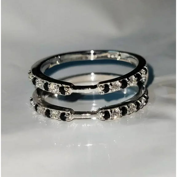 Aishvi Jewels 2ct Round Cut Simulated Black Onyx Enhancer Wedding Ring 14K White Gold Plated,925 Sterling Silver,For Birthday Gift