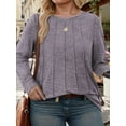 thumbnail image 4 of NISVIYA Plus Size Blouse for Women Fashion Crew Neck Long Sleeve Pleated Tunics Purple, 4 of 6
