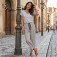 thumbnail image 2 of Nestiefly Womens Faux Linen Striped Barrel Pants Comfy Drawstring Capri Pant with Pockets Summer Beach Vacation Lounge Trousers Black L, 2 of 8