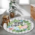thumbnail image 4 of Easter Round Area Rugs Collection 3.3', Spring Colorful Eggs Flower Leaf Grey Plaid Checkered Non Slip Indoor Circular Throw Runner Rug Floor Mat Carpet for Living Room Dining Table Bedroom Nursery, 4 of 9