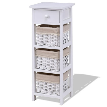 Apontus Wood 3 Wicker Baskets Bedside End Table Nightstand