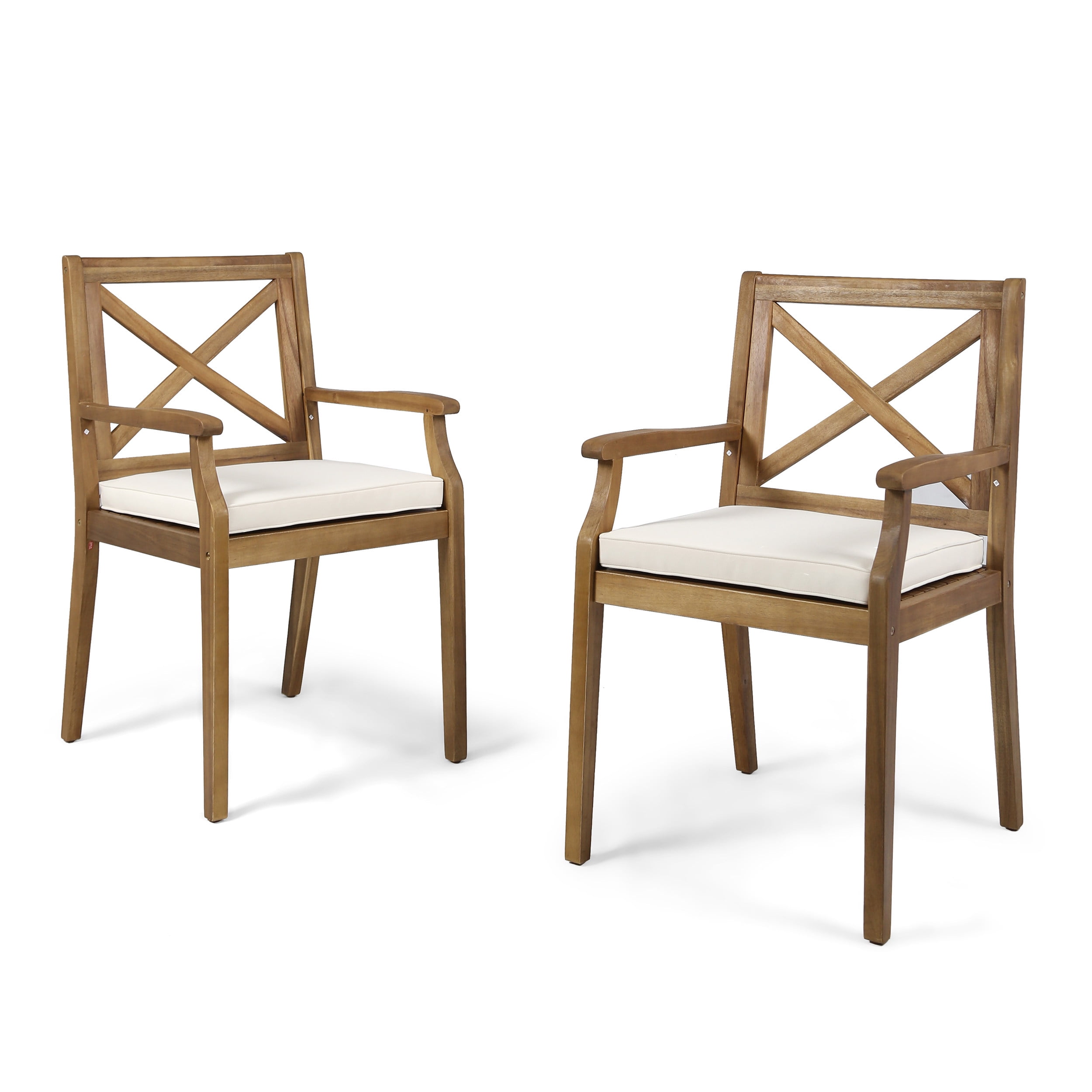Outdoor Dining Chairs Set of 2 – Solid Wood Frame with Water-Resistant Cushions, Patio Armchairs for Backyard, Garden or Poolside