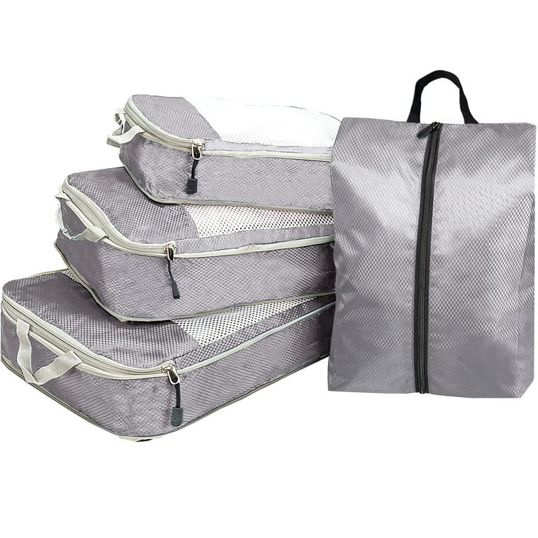 4pcs Compression Packing Cubes Set Zipper Luggage Organizer Foldable Travel  Storage Bag For Clothes Shoes Accessories 