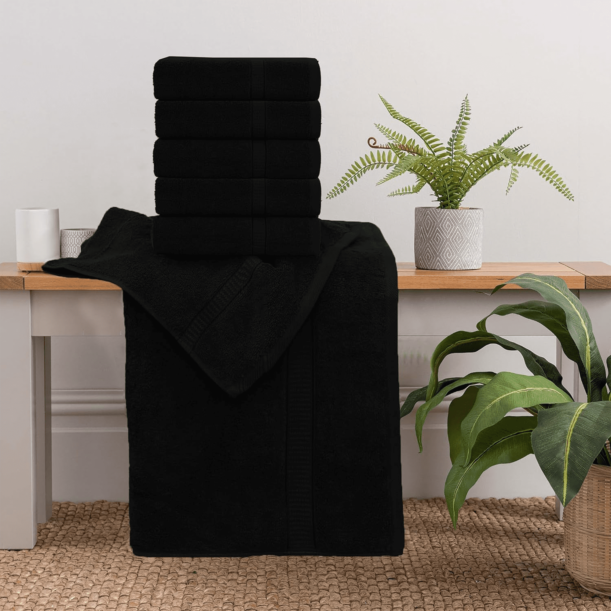 GOLD TEXTILES Premium Bath Towels 24x50 - Black Pack of 6 | Soft, Absorbent, 100% Cotton Towels for Home & Spa