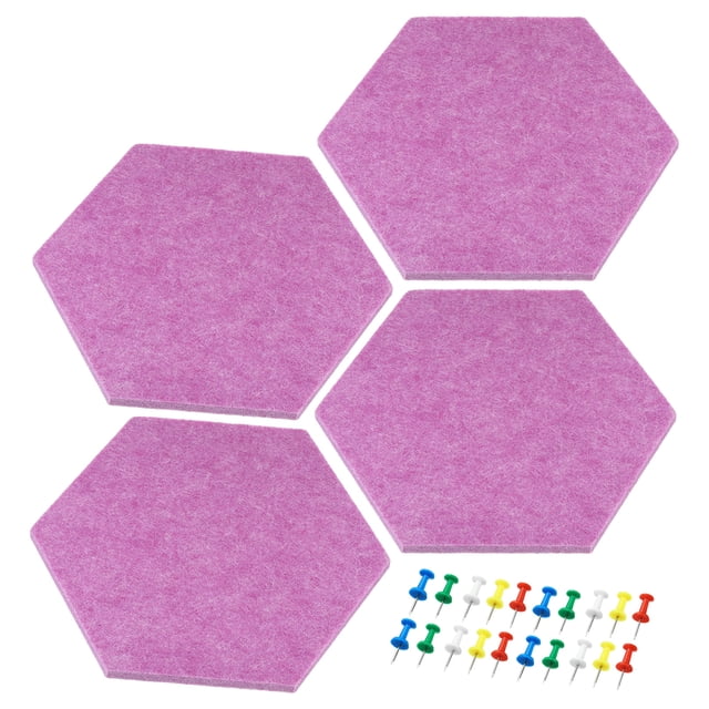 Unique Bargains Self Adhesive Wall Hexagon Bulletin Felt Board Tile with Push Pin, Rose Red 4 Pack