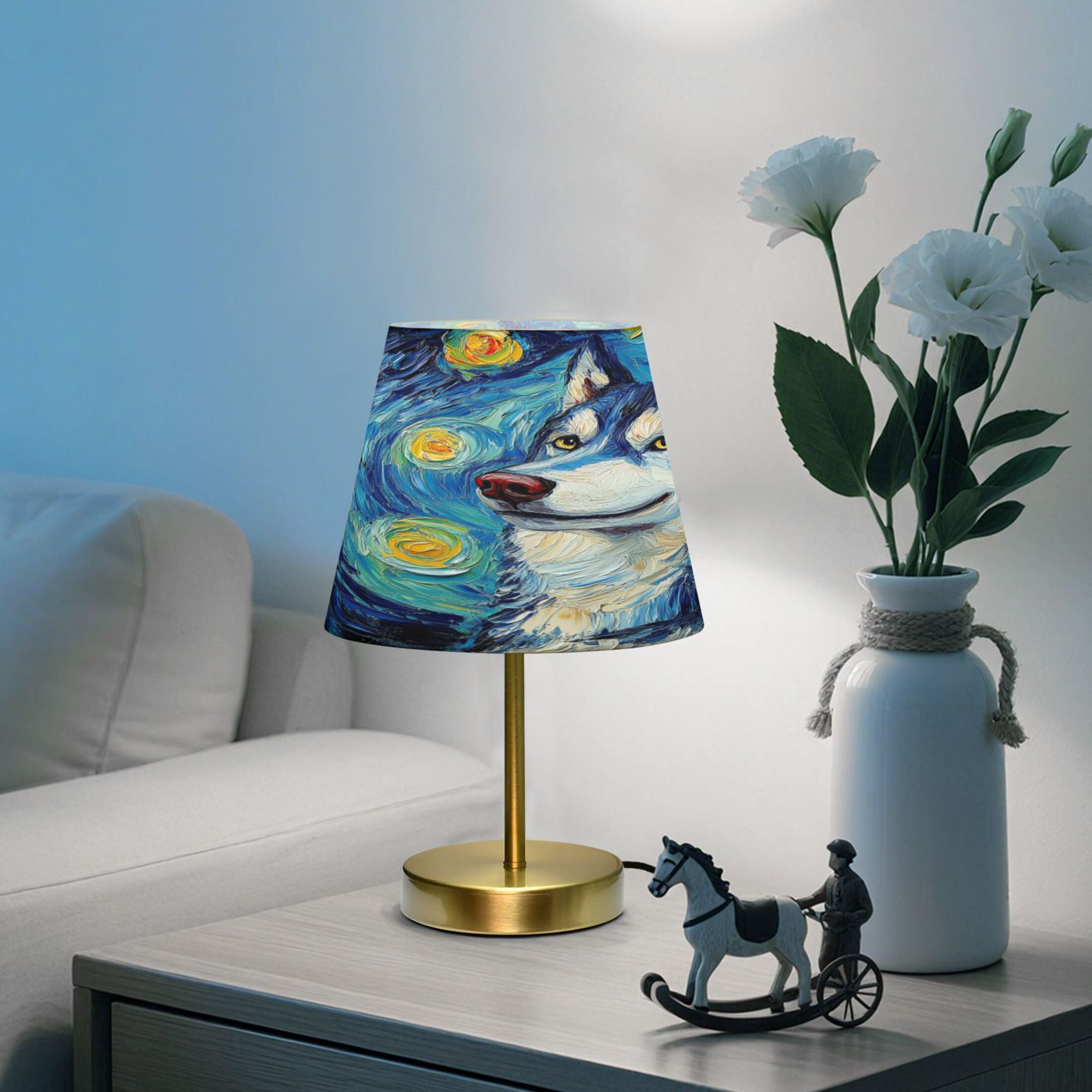 Wobogo Oil Painting Styles Husky Table Lamps Three-channel Adjustable Lighted Antique Brass Metal Base Simple Modern Style for Bedroom Nightstands Living Room and Office