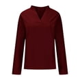 thumbnail image 6 of FRSASU Womens Tops Long Sleeve V Neck Loose Solid Color Casual Beach Pullover Shirts Wine, 6 of 7