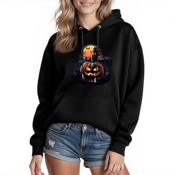 Cmfcve Woman & Men Pumpkin Sweatshirts Fleece Long Sleeve Halloween Shirts Stretch Breathable Spooky Season Hoodies Blouse