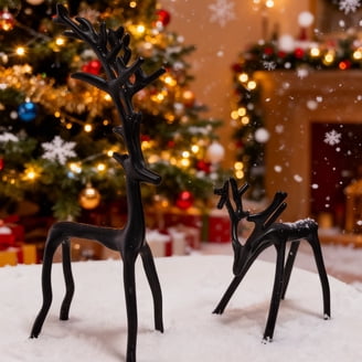 11.8 Inch Christmas Moose Holding Gift Decor, Moose Figurines Hand