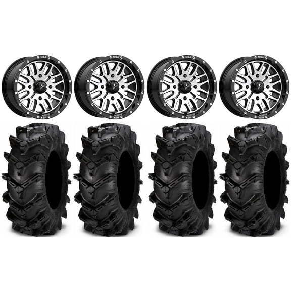 MSA Machined Brute 15" UTV Wheels 32" Cryptid Tires Kawasaki Teryx Mule
