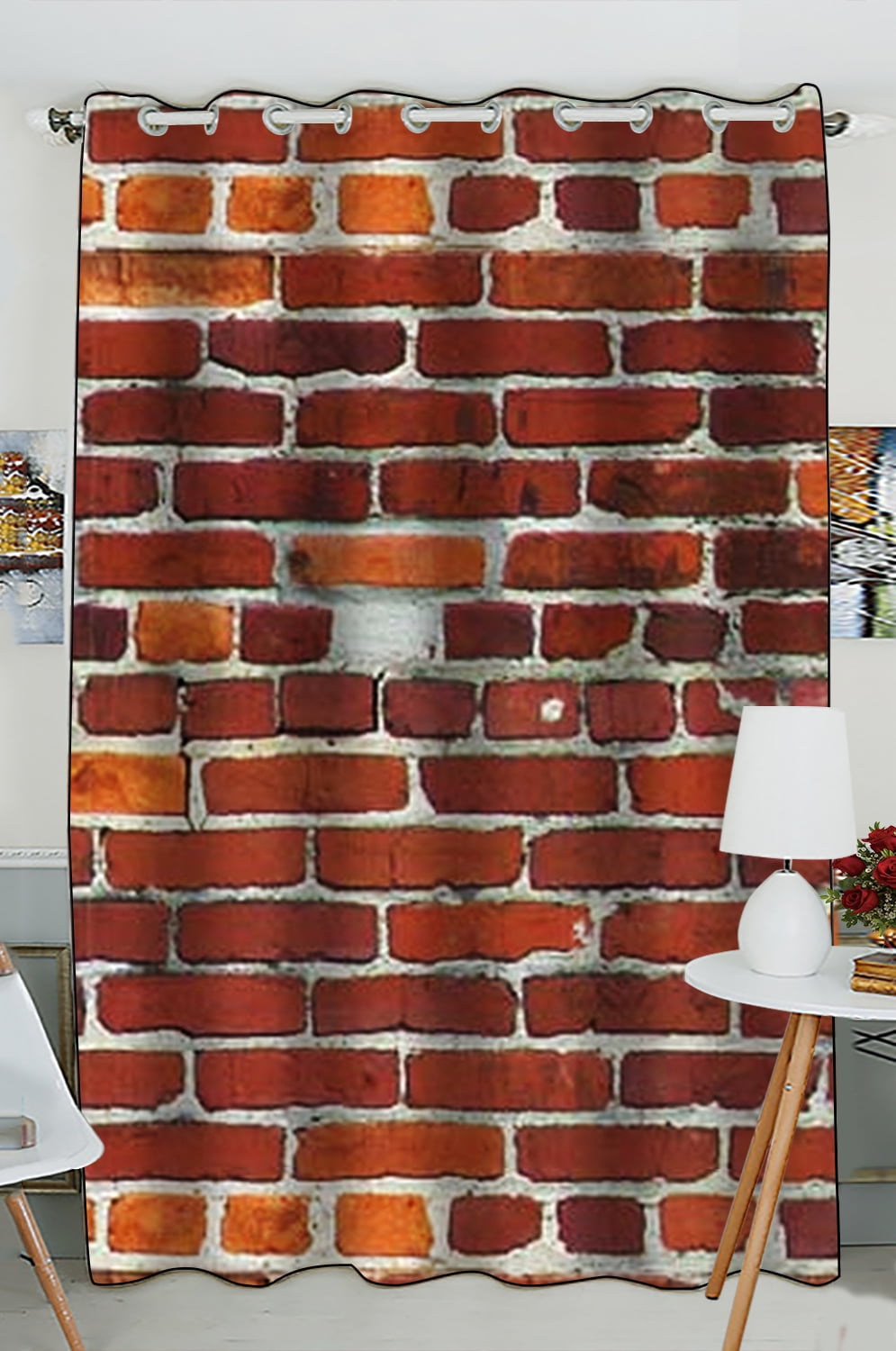 GCKG Red Brick Texture Window Curtain,Red Brick Texture Grommet