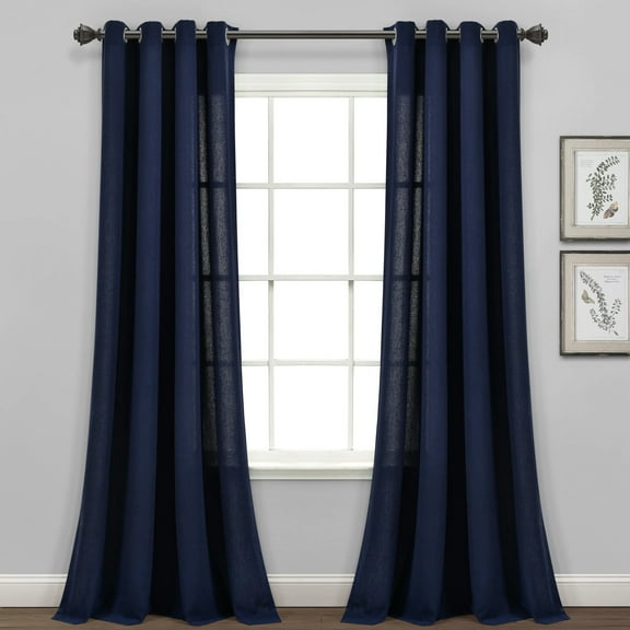 Lush Decor Fau x Linen Grommet Window Curtain Panels - Blue - 52 x 84