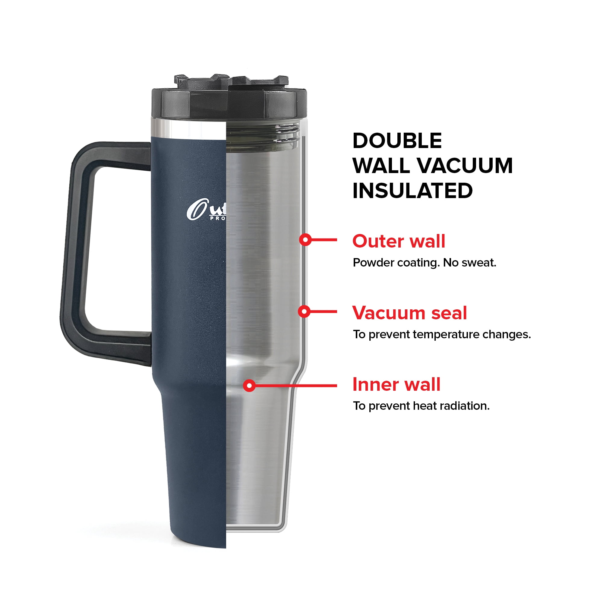 Outdoors Professional 40-oz. Stainless Steel Double-Walled Insulated Tumbler with Straw (Navy Blue)