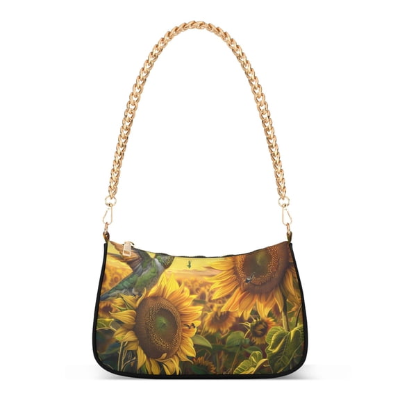 Ryvnso Hummingbird Sunflowers Womens Chain Shoulder Bag Tote Handbags Clutch Hobo Purse with Zipper for Travel