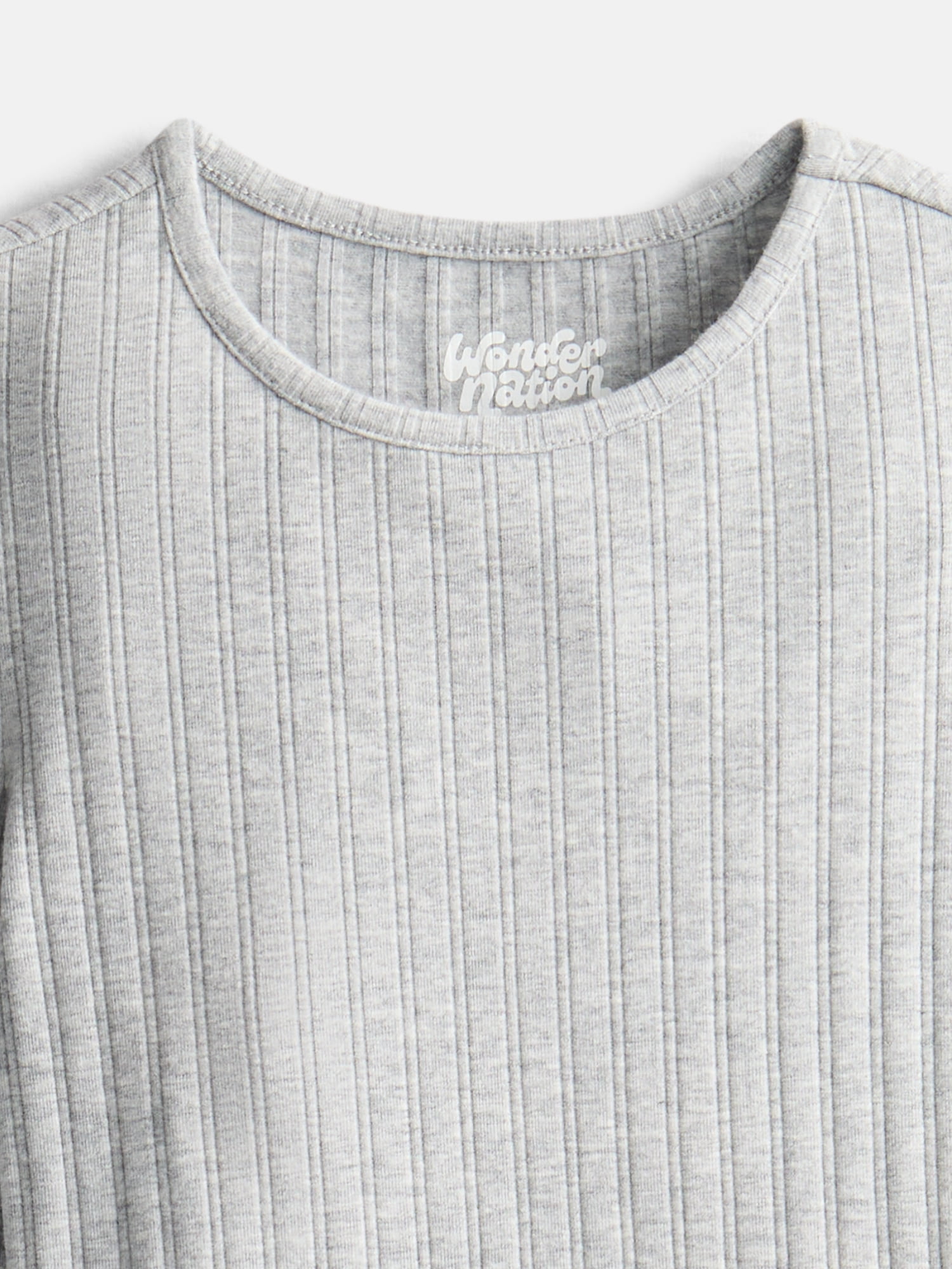 Wonder Nation Little Girls Ribbed Top with Long Bow Sleeves, Sizes 4-10