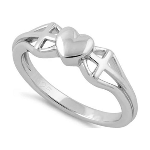 925 Sterling Silver Oxidized Platinum Plated Heart And 2 Cross Women Valentines Day Gifts Ring