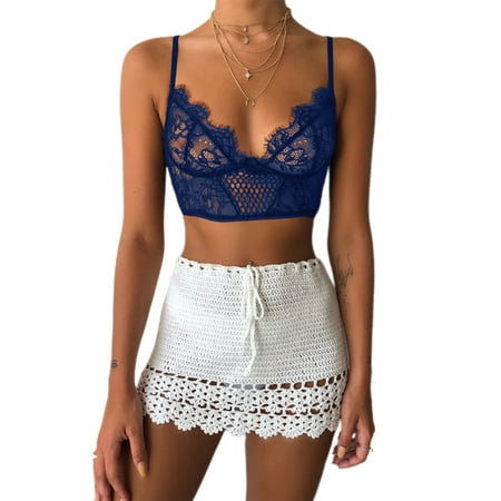 

Bmnmsl Women Underwear Lace Sheer Spaghetti Straps V-Neck Underwired Bra