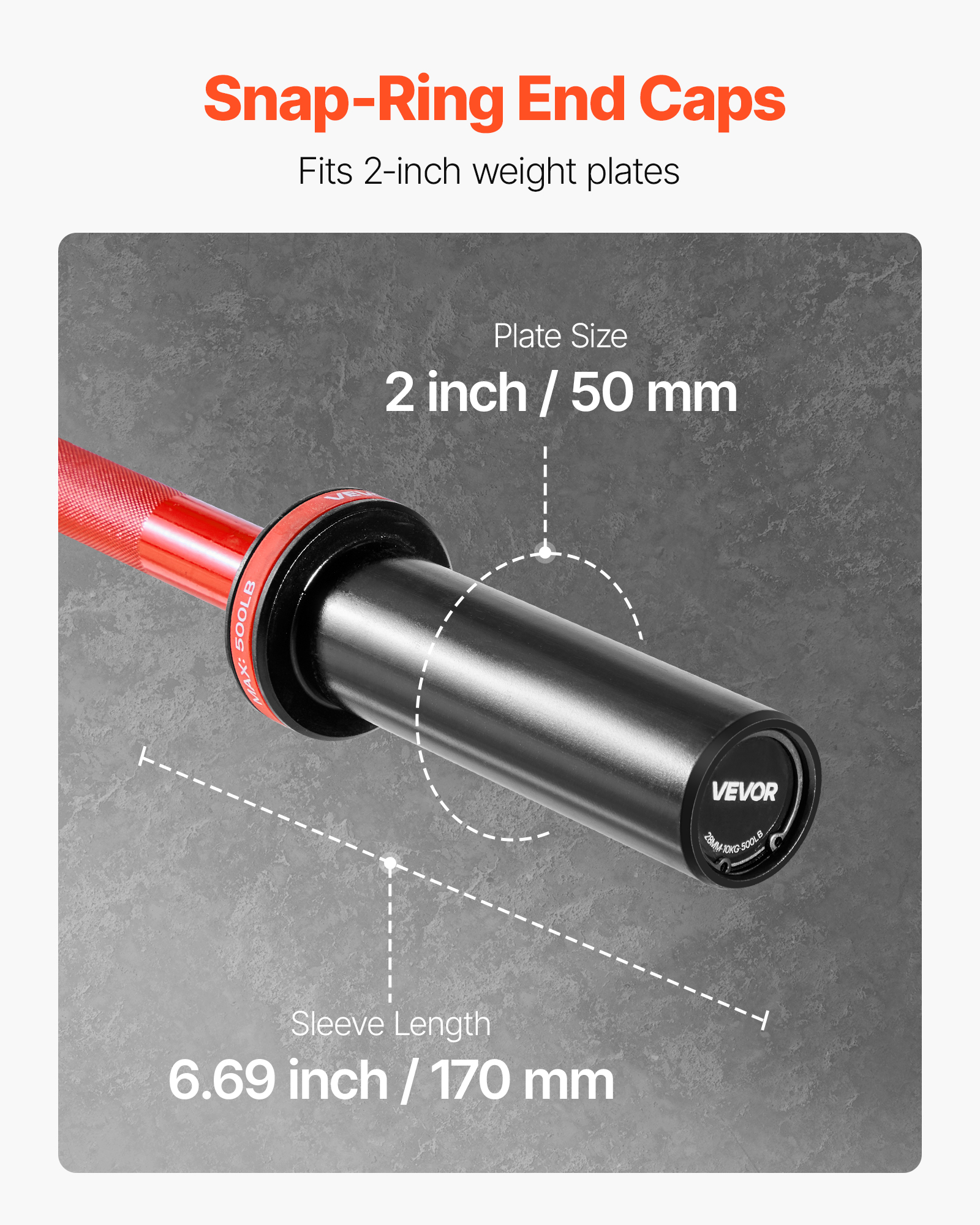 VEVOR 4FT Barbell Bar, Fits 2-Inch Weight Plates, Barbell Bar with Knurled Grip for Strength Training, Weightlifting, Squat, Deadlift, Bench Press, Curl, Overhead Press, 550lbs/226kg Capacity