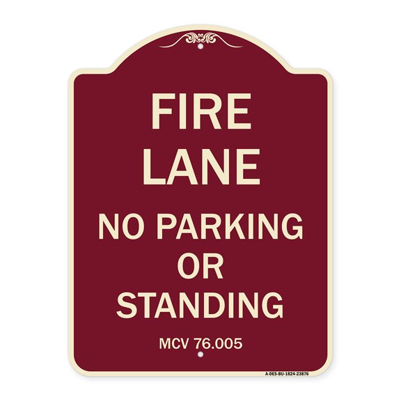 SignMission Designer Series Sign - Michigan Fire Lane No Parking or Standing | Burgundy 18" x 24" Heavy-Gauge Aluminum Architectural Sign | Protect Your Business & Municipality | Made