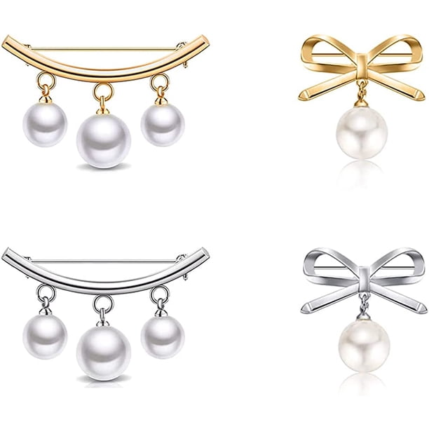 HANRU Fashion Faux Pearl Safety Pins for Clothes, Cute Decorative Dress