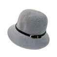 thumbnail image 2 of rygai Women Sunhat Foldable Breathable Faux Leather Buckle Summer Outdoor Hand-woven Sunscreen Straw Hat Girls Accessories,Grey, 2 of 8