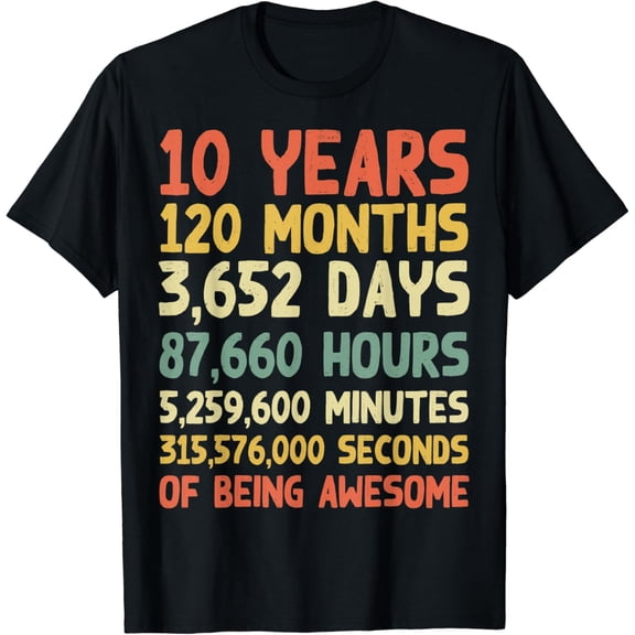 Kid 10 Years Old 10th Birthday Vintage Retro 120 Months Gift T-Shirt mens t shirt,black,women,funny,misfits,men,journey