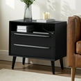 thumbnail image 4 of Tina's Home 26" Black End Table with 2 Drawers, Built-In Charging Station & USB Ports, Modern Living Room Side Table with Open Shelf, 4 of 5