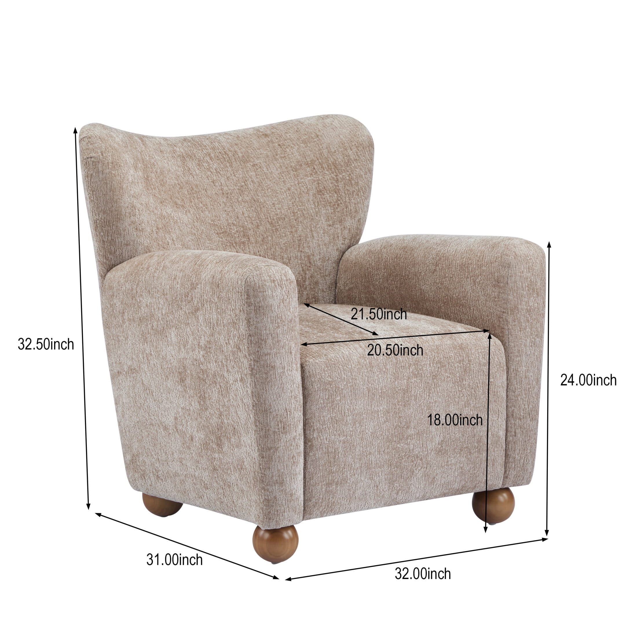 Christopher Knight Home Wingback Chair, Chenille Upholstered Accent Chair with Solid Wood Legs, Light Cinnamon
