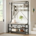 thumbnail image 3 of BeesClover Industrial Coat Rack Shoe Bench 72" Hall Tree Shoe Rack for Entryway Large Storage Shelf and Removable Hooks Metal Frame, 3 of 9