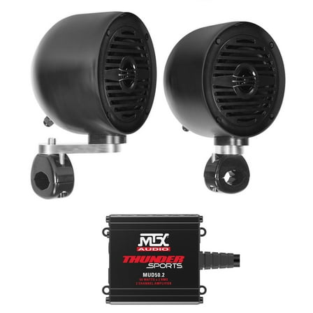 (2) Rockville MS40B Black 4" Tower Speakers MTX Amplifier For ATV/UTV/Cart