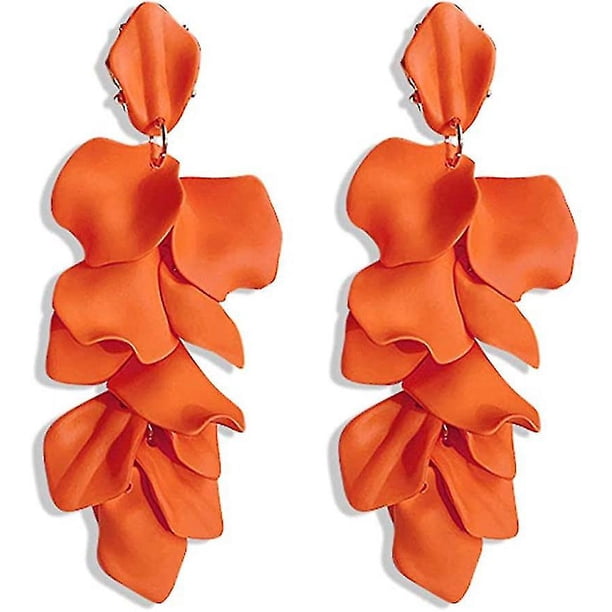 Pendientes largos de pétalos de rosa de acrílico cuelgan pendientes de flores exageradas, rojo