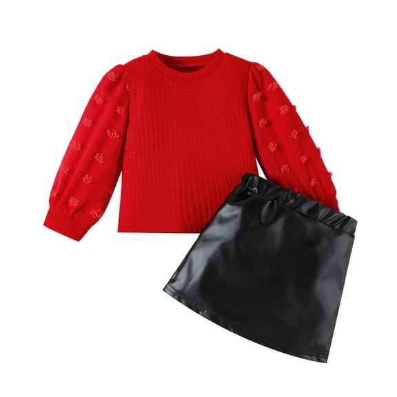 Tisuna Kids Girls Fall Outfit Set Soft Long Sleeve Crew Neck Solid Color Tops And Skirt Outfits Children'S 2 Pieces Casual Wear Clothes Set Size 9-12 Months