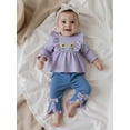 thumbnail image 4 of Miaouyo Toddler Baby Girl Fall Outfits Sunflower Embroidery Long Sleeve Round Neck Tops + Denim Flare Pants 2 Pcs Set, 4 of 9