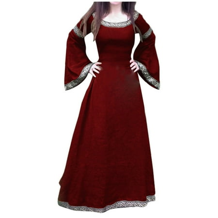 

Renaissance Costume For Women Peasant Dress Chemise Halloween Costumes Long Sleeve Nightgown Retro Ethnic Print Gown