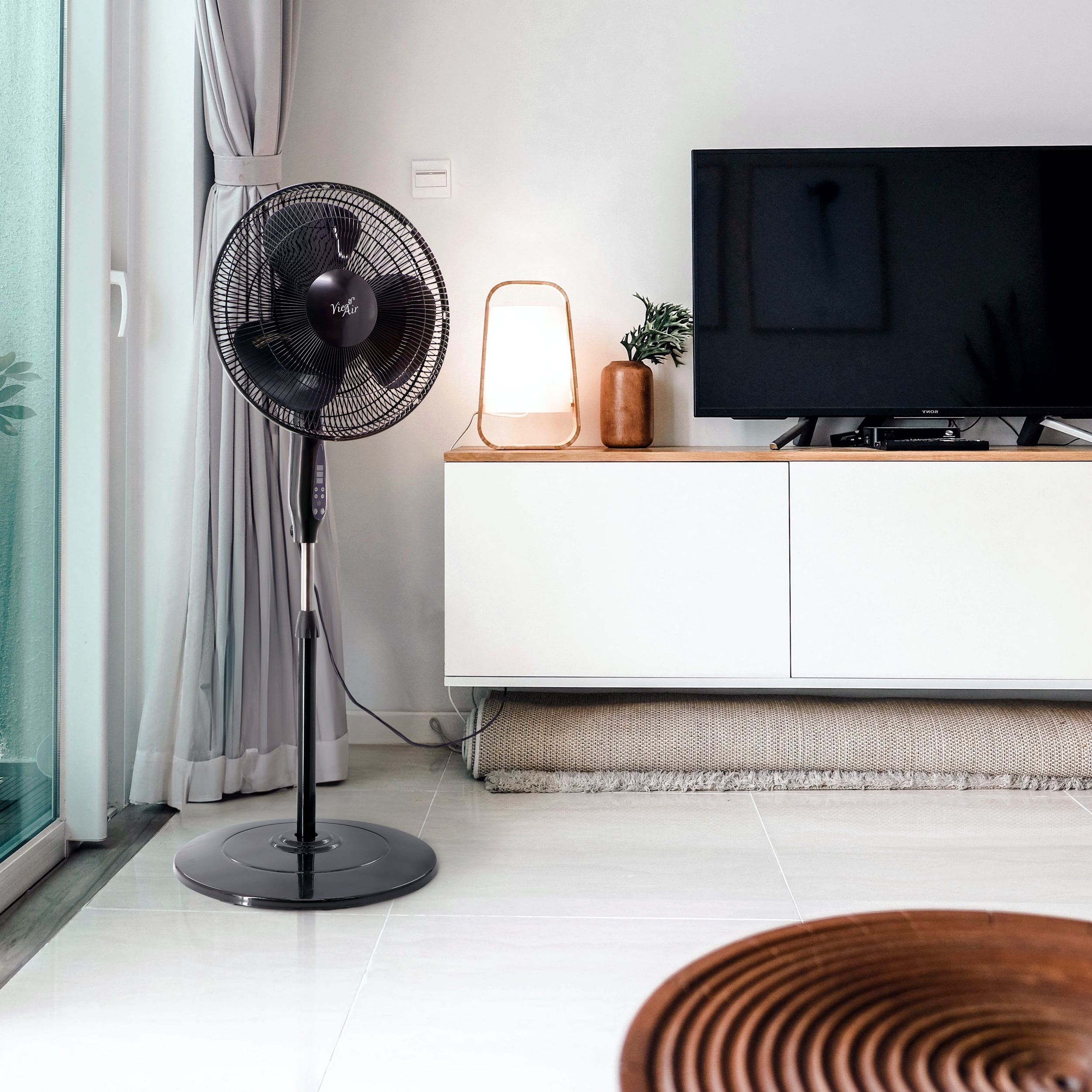 Vie Air 16 Inch 3 Speed Oscillating Stand Fan with Remote Control in Black