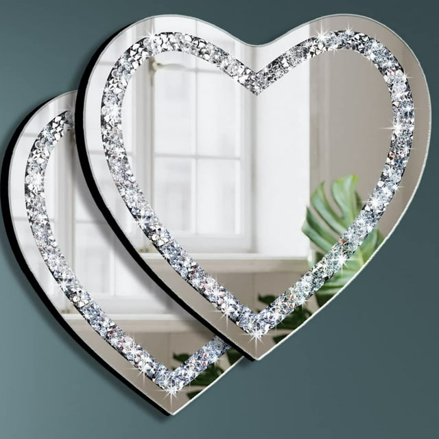 Espejo DMDFIRST de cristal plateado con forma de corazón, 30 x 30 cm, paquete de 2