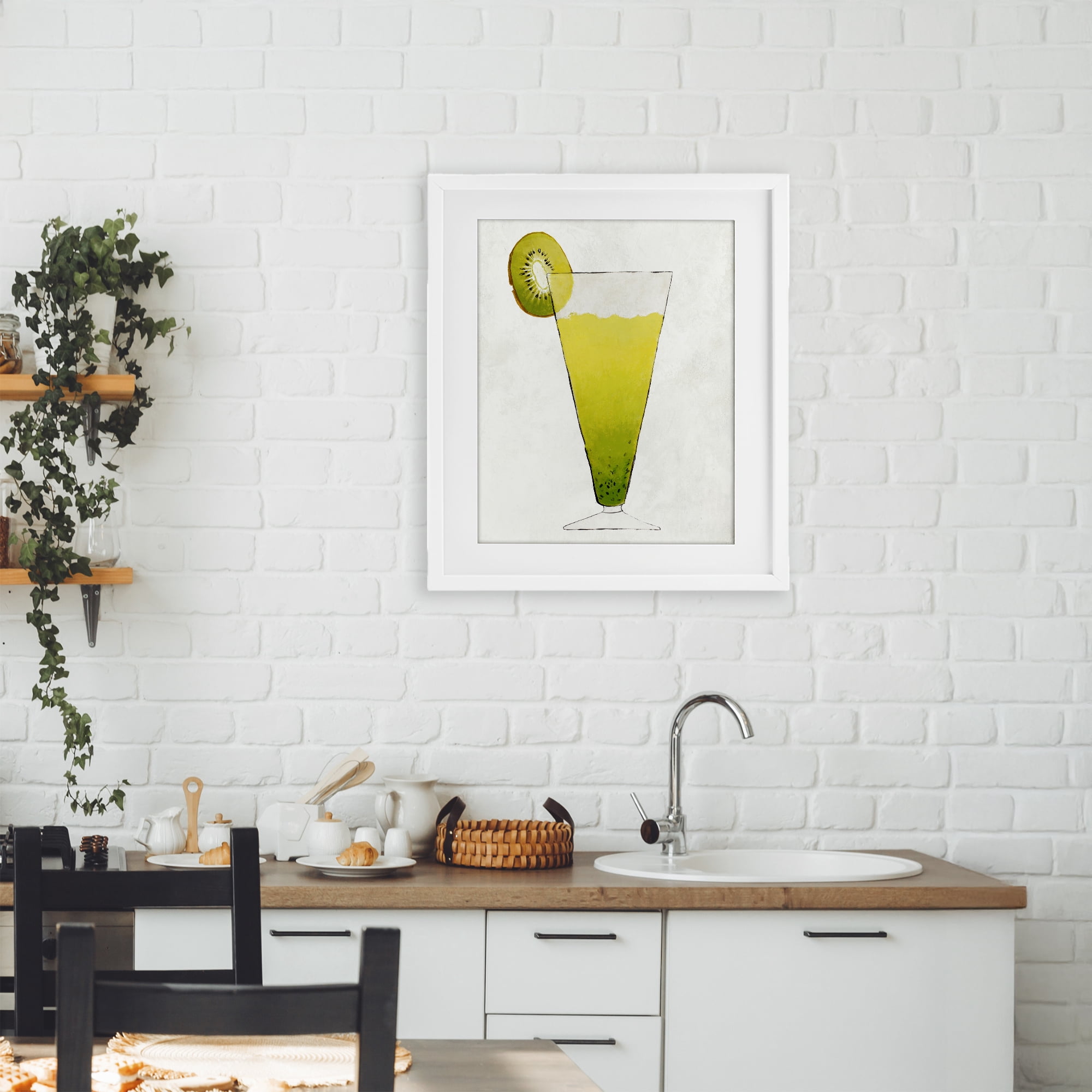 Stupell Industries Summer Cocktail Kiwi Slice White Framed Print Under Glass, design by Lorenzo Collective