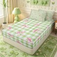 thumbnail image 2 of Erosebridal Preppy Watercolor Bow Zipper Twin Comforter Sets with Fitted Sheet and 2 Pillowcases,Classic Gingham Backdrop Zipper Bedding Set,Green Pink,4-Piece,Reversible, 2 of 6