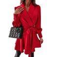 thumbnail image 2 of Women'S Long Sleeve V-Neck Tie Shirt Dress Casual A-Line Short Mini Dress Red S, 2 of 9